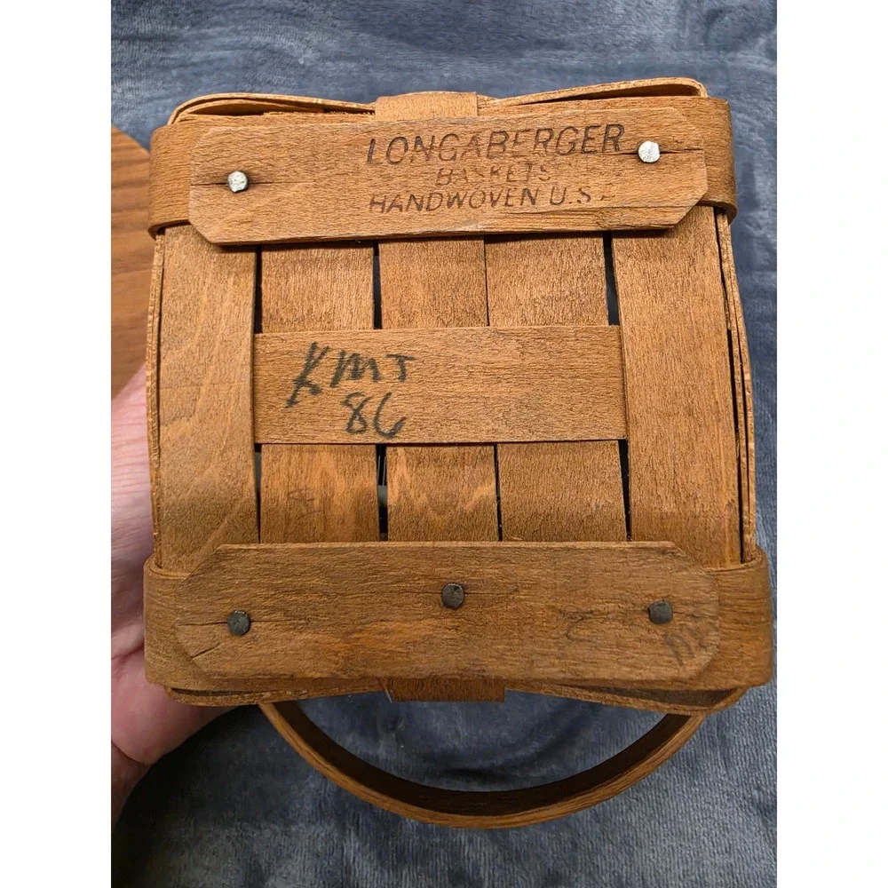 Vintage 1986 Longaberger Handwoven Basket with Wood Lid and Plastic Liner USA